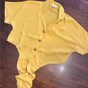 Topshop Mustard Yellow Cropped Button-Down Shirt